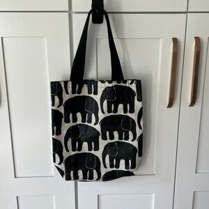 Elephant Print Tote Bag Black White Canvas Shoulder Shopper